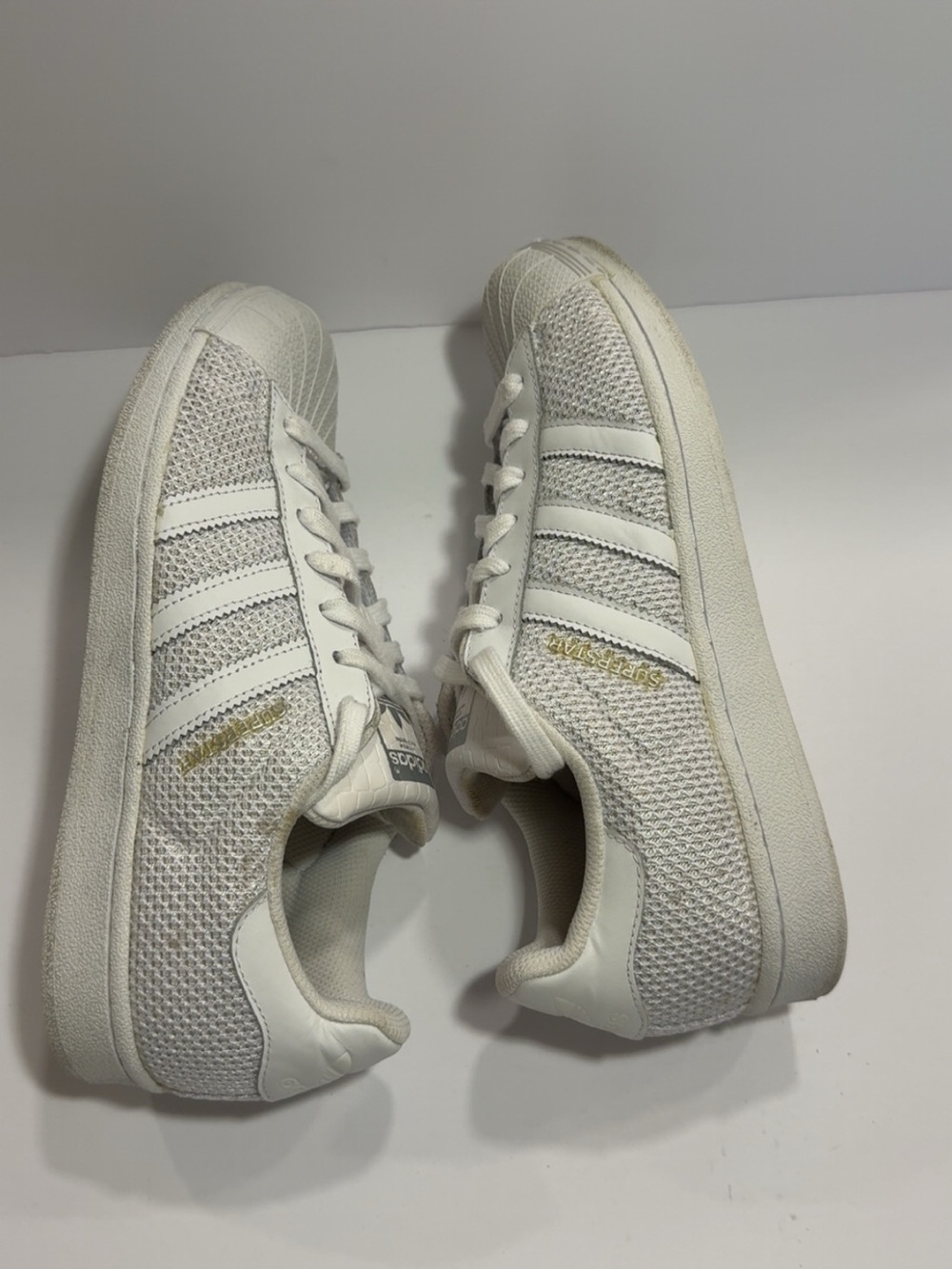 Adidas Superstar Women’s Size 7.5 White Mesh Sneakers Casual Athletic Shoes